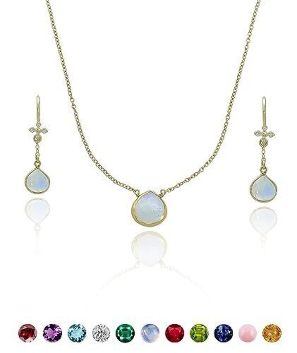 7164 Moonstone Necklace - Authentic 925 Sterling Silver Necklace 18K Gold
